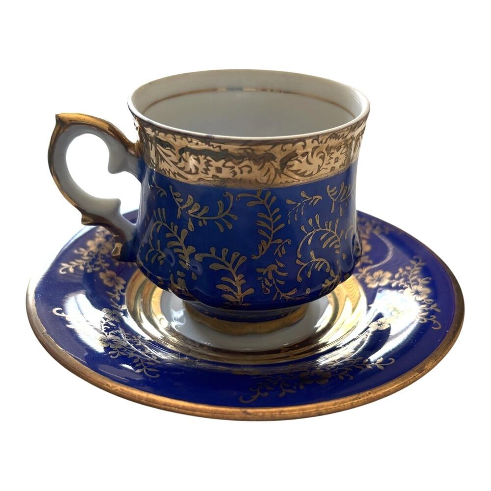 Eschenbach Bavaria Germany Cobalt Blue Gold Demitasse coffee Tea Cup Saucer